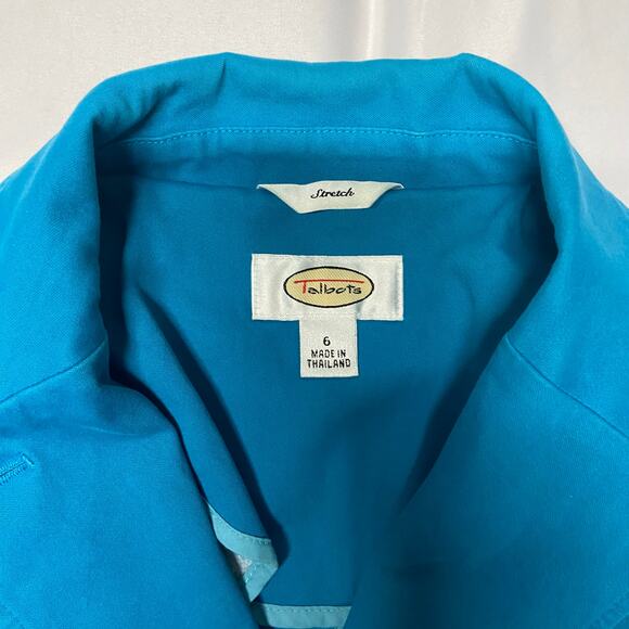 Talbots Jacket Stretch Epaulets on Shoulders Robin Egg Blue Cotton Blend Size 6 - Picture 2 of 14